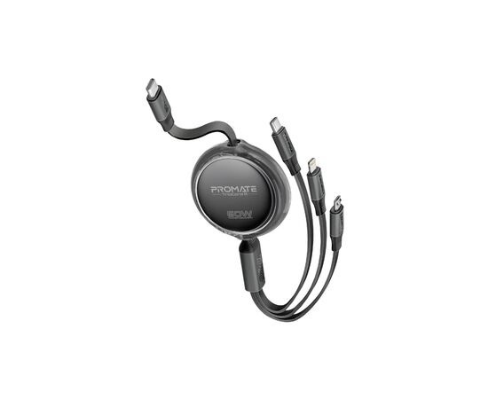 Дата кабель USB-C to Lightning 1.1m 27W + USB-C 60W + Micro USB TrioCord-R black Promate (triocord-r.black)