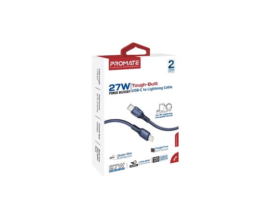 Дата кабель USB-C to Lightning 1.2m 27W PD FletchLink-CI blue Promate (fletchlink-ci.blue), изображение 2 Дата кабель USB-C to Lightning 1.2m 27W PD FletchLink-CI blue Promate (fletchlink-ci.blue), изображение 2