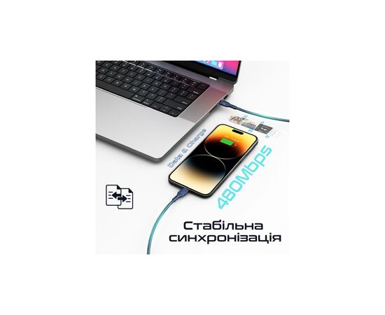 Дата кабель USB-C to Lightning 1.2m 27W PD FletchLink-CI blue Promate (fletchlink-ci.blue), изображение 5 Дата кабель USB-C to Lightning 1.2m 27W PD FletchLink-CI blue Promate (fletchlink-ci.blue), изображение 5