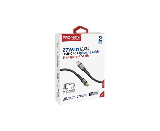 Дата кабель USB-C to Lightning 1.2m 27W PD TransLine-CI black Promate (transline-ci.black), изображение 2 Дата кабель USB-C to Lightning 1.2m 27W PD TransLine-CI black Promate (transline-ci.black), изображение 2