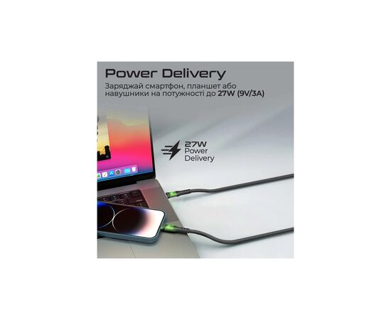 Дата кабель USB-C to Lightning 1.2m 27W PD TransLine-CI black Promate (transline-ci.black), изображение 3 Дата кабель USB-C to Lightning 1.2m 27W PD TransLine-CI black Promate (transline-ci.black), изображение 3