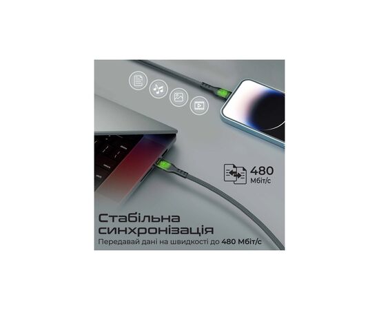 Дата кабель USB-C to Lightning 1.2m 27W PD TransLine-CI black Promate (transline-ci.black), изображение 4 Дата кабель USB-C to Lightning 1.2m 27W PD TransLine-CI black Promate (transline-ci.black), изображение 4