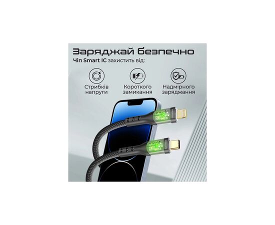 Дата кабель USB-C to Lightning 1.2m 27W PD TransLine-CI black Promate (transline-ci.black), изображение 6 Дата кабель USB-C to Lightning 1.2m 27W PD TransLine-CI black Promate (transline-ci.black), изображение 6