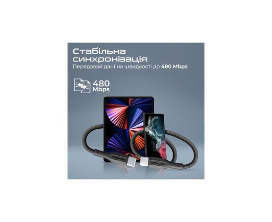 Дата кабель USB 2.0 AM to USB-C 2.0m 2A xCord-AC200 black Promate (xcord-ac200.black), изображение 5 Дата кабель USB 2.0 AM to USB-C 2.0m 2A xCord-AC200 black Promate (xcord-ac200.black), изображение 5