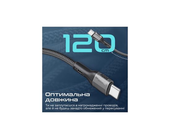 Дата кабель USB-C to USB-C 1.2m 60W PD FletchLink-CC black Promate (fletchlink-cc.black), изображение 3 Дата кабель USB-C to USB-C 1.2m 60W PD FletchLink-CC black Promate (fletchlink-cc.black), изображение 3