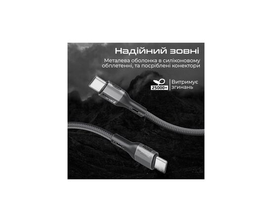 Дата кабель USB-C to USB-C 1.2m 60W PD FletchLink-CC black Promate (fletchlink-cc.black), изображение 4 Дата кабель USB-C to USB-C 1.2m 60W PD FletchLink-CC black Promate (fletchlink-cc.black), изображение 4