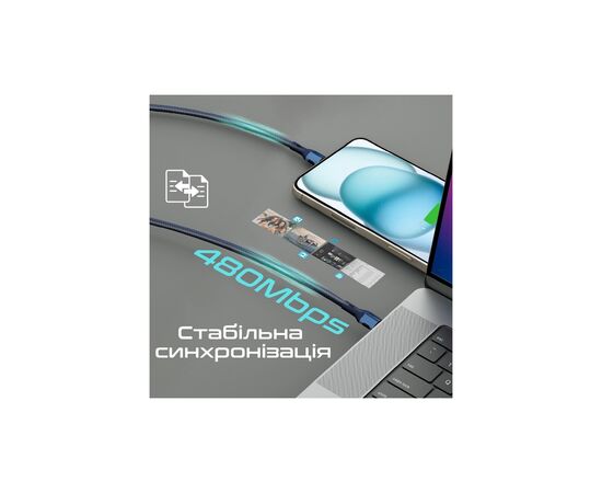 Дата кабель USB-C to USB-C 1.2m 60W PD FletchLink-CC blue Promate (fletchlink-cc.blue), изображение 4 Дата кабель USB-C to USB-C 1.2m 60W PD FletchLink-CC blue Promate (fletchlink-cc.blue), изображение 4