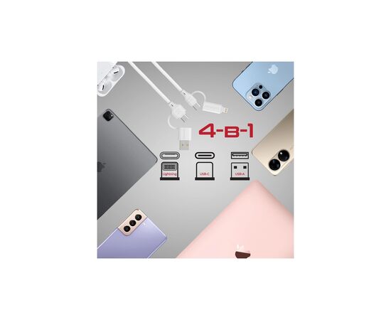 Дата кабель USB-C + USB 2.0 AM to USB-C + Lightning 1.2m 60W quadcord-pd60 white Promate (quadcord-pd60.white), изображение 7 Дата кабель USB-C + USB 2.0 AM to USB-C + Lightning 1.2m 60W quadcord-pd60 white Promate (quadcord-pd60.white), изображение 7