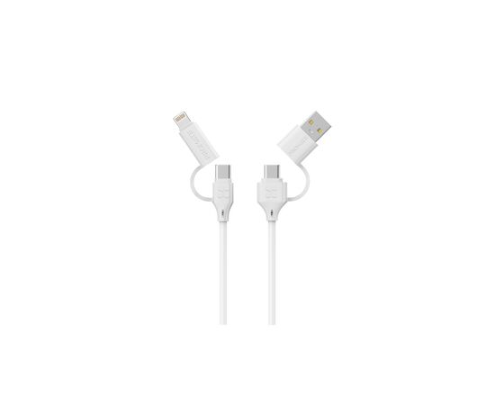 Дата кабель USB-C + USB 2.0 AM to USB-C + Lightning 1.2m 60W quadcord-pd60 white Promate (quadcord-pd60.white)
