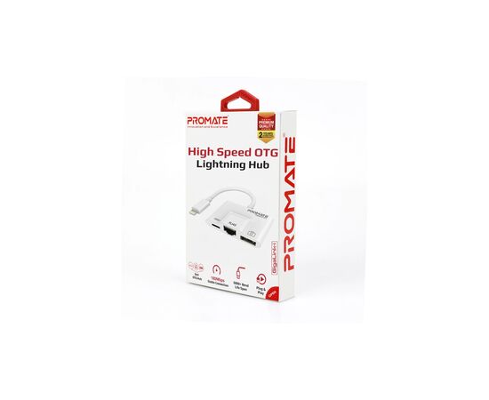 Адаптер Lightning to RJ45 Ethernet + USB 3.0 OTG + Lightning Promate (gigalink-i.white), изображение 2 Адаптер Lightning to RJ45 Ethernet + USB 3.0 OTG + Lightning Promate (gigalink-i.white), изображение 2