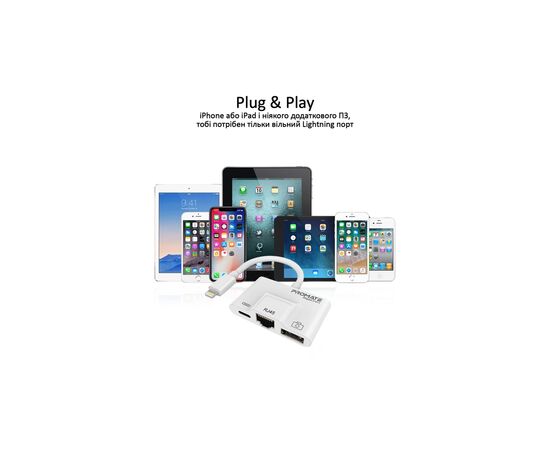Адаптер Lightning to RJ45 Ethernet + USB 3.0 OTG + Lightning Promate (gigalink-i.white), изображение 3 Адаптер Lightning to RJ45 Ethernet + USB 3.0 OTG + Lightning Promate (gigalink-i.white), изображение 3