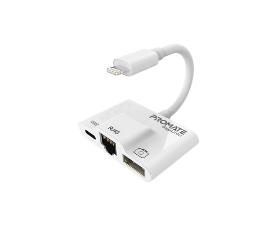 Адаптер Lightning to RJ45 Ethernet + USB 3.0 OTG + Lightning Promate (gigalink-i.white)