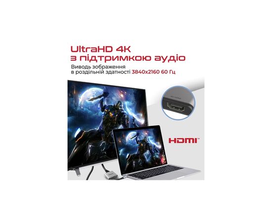 Переходник USB-C to 2xHDMI 4K Promate (medialink-h2.grey), изображение 4 Переходник USB-C to 2xHDMI 4K Promate (medialink-h2.grey), изображение 4