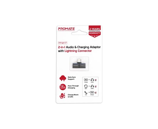Переходник Lightning M to 2xLightning F Audiо + Charge Promate (ihinge-lt.black), изображение 6 Переходник Lightning M to 2xLightning F Audiо + Charge Promate (ihinge-lt.black), изображение 6