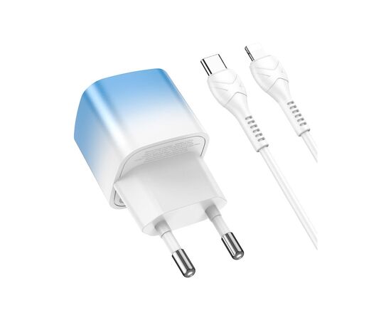 Зарядное устройство HOCO C101A USB-C PD20W + cable USB-C to Lightning Ice Blue (6931474769381), изображение 2 Зарядное устройство HOCO C101A USB-C PD20W + cable USB-C to Lightning Ice Blue (6931474769381), изображение 2