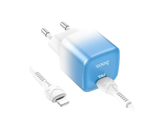 Зарядное устройство HOCO C101A USB-C PD20W + cable USB-C to Lightning Ice Blue (6931474769381), изображение 5 Зарядное устройство HOCO C101A USB-C PD20W + cable USB-C to Lightning Ice Blue (6931474769381), изображение 5