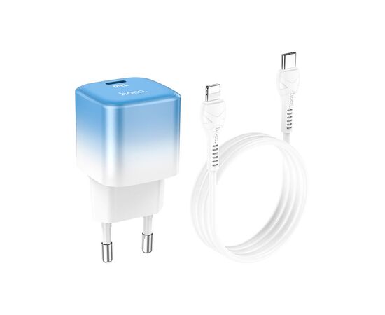 Зарядное устройство HOCO C101A USB-C PD20W + cable USB-C to Lightning Ice Blue (6931474769381)