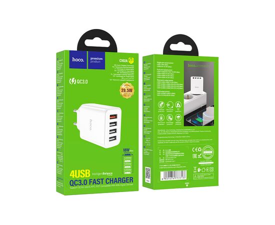 Зарядное устройство HOCO C102A Fuerza 1xUSB QC3.0 + 3-port USB 18W White (6931474777713), изображение 5 Зарядное устройство HOCO C102A Fuerza 1xUSB QC3.0 + 3-port USB 18W White (6931474777713), изображение 5