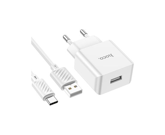 Зарядное устройство HOCO C106A Leisure USB + cable USB to USB-C 10.5W White (6931474783912), изображение 2 Зарядное устройство HOCO C106A Leisure USB + cable USB to USB-C 10.5W White (6931474783912), изображение 2