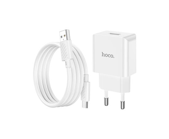 Зарядное устройство HOCO C106A Leisure USB + cable USB to USB-C 10.5W White (6931474783912), изображение 3 Зарядное устройство HOCO C106A Leisure USB + cable USB to USB-C 10.5W White (6931474783912), изображение 3