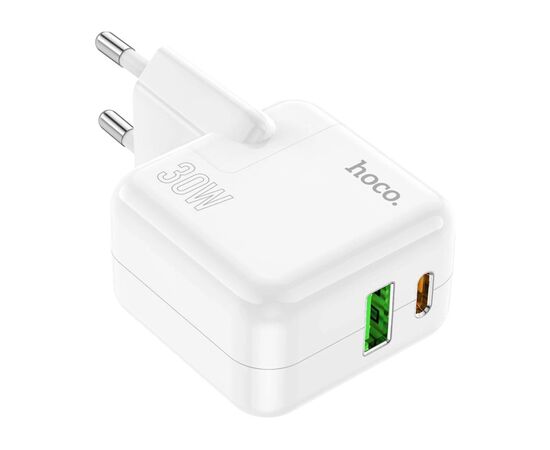 Зарядное устройство HOCO C111A Lucky 1xUSB-C PD30W + 1xUSB QC3.0 White (6931474790866), изображение 2