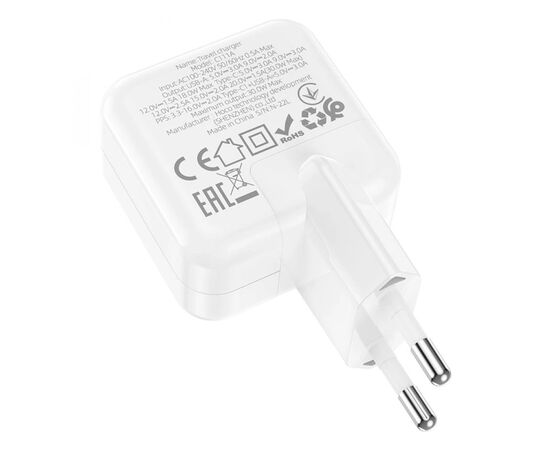 Зарядное устройство HOCO C111A Lucky 1xUSB-C PD30W + 1xUSB QC3.0 White (6931474790866), изображение 3