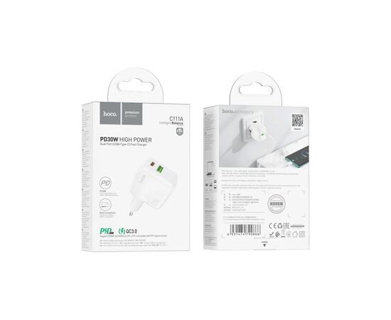 Зарядное устройство HOCO C111A Lucky 1xUSB-C PD30W + 1xUSB QC3.0 White (6931474790866), изображение 4