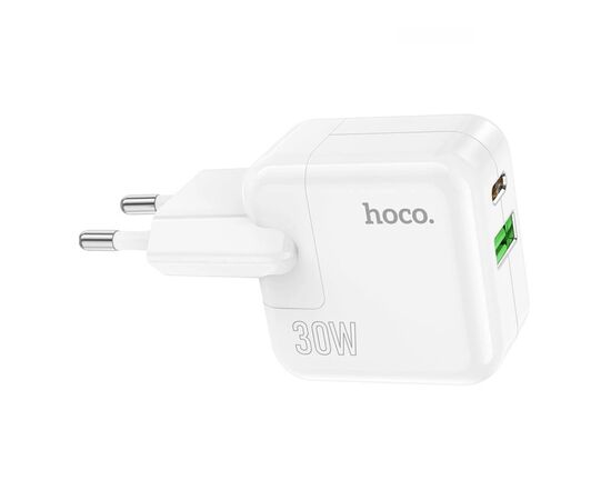 Зарядний пристрій HOCO C111A Lucky 1xUSB-C PD30W + 1xUSB QC3.0 White (6931474790866)