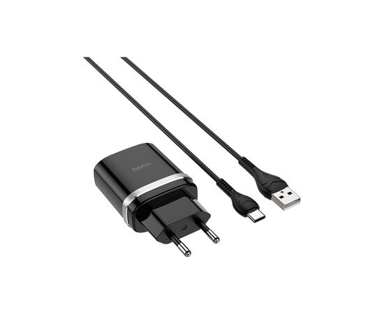 Зарядное устройство HOCO C12Q Smart USB QC3.0 + cable USB to USB-C 18W Black (6931474716293), изображение 2 Зарядное устройство HOCO C12Q Smart USB QC3.0 + cable USB to USB-C 18W Black (6931474716293), изображение 2