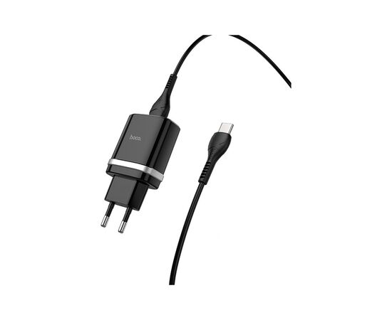 Зарядное устройство HOCO C12Q Smart USB QC3.0 + cable USB to USB-C 18W Black (6931474716293), изображение 3 Зарядное устройство HOCO C12Q Smart USB QC3.0 + cable USB to USB-C 18W Black (6931474716293), изображение 3
