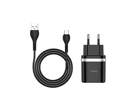 Зарядний пристрій HOCO C12Q Smart USB QC3.0 + cable USB to USB-C 18W Black (6931474716293)