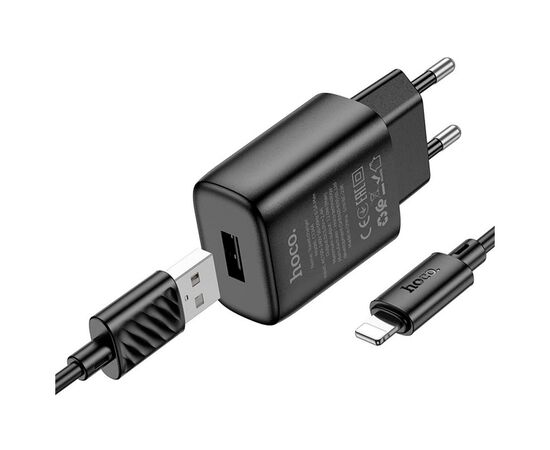 Зарядное устройство HOCO C134A Solid USB + cable USB to Lightning Black (6942007621311), изображение 2 Зарядное устройство HOCO C134A Solid USB + cable USB to Lightning Black (6942007621311), изображение 2