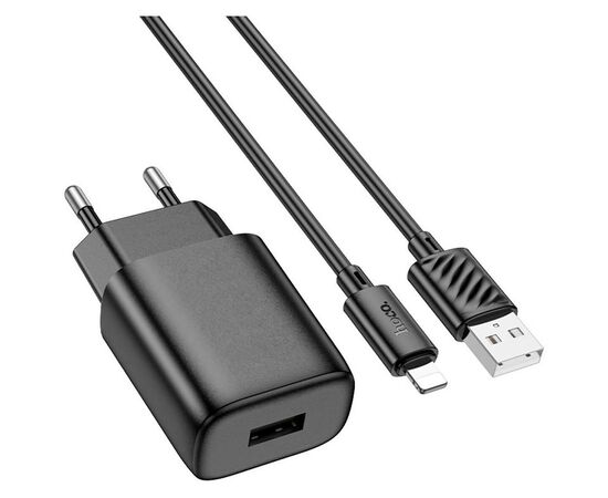 Зарядное устройство HOCO C134A Solid USB + cable USB to Lightning Black (6942007621311)
