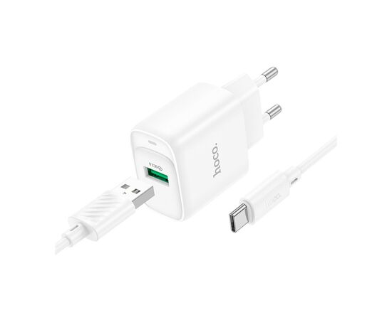 Зарядное устройство HOCO C140A Smart USB QC3.0 + cable USB to USB-C White (6942007627832)