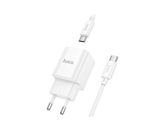 Зарядное устройство HOCO C147A Charm 1xUSB-C PD20W + 1xUSB QC3.0 + cable USB-C to USB-C White (6942007630290), изображение 4 Зарядное устройство HOCO C147A Charm 1xUSB-C PD20W + 1xUSB QC3.0 + cable USB-C to USB-C White (6942007630290), изображение 4