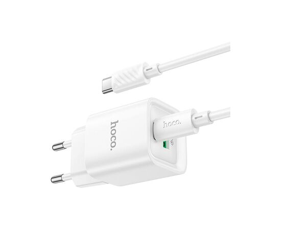 Зарядное устройство HOCO C147A Charm 1xUSB-C PD20W + 1xUSB QC3.0 + cable USB-C to USB-C White (6942007630290), изображение 6 Зарядное устройство HOCO C147A Charm 1xUSB-C PD20W + 1xUSB QC3.0 + cable USB-C to USB-C White (6942007630290), изображение 6