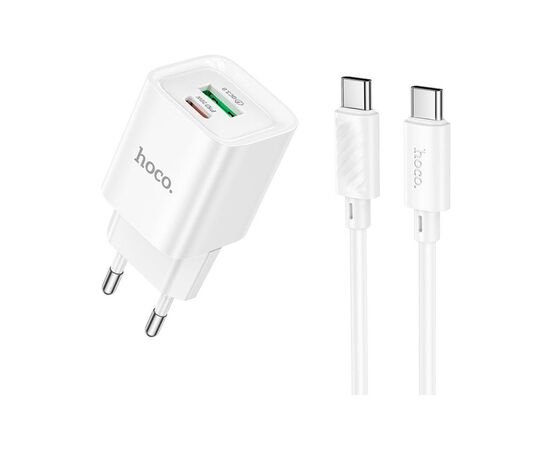Зарядний пристрій HOCO C147A Charm 1xUSB-C PD20W + 1xUSB QC3.0 + cable USB-C to USB-C White (6942007630290)