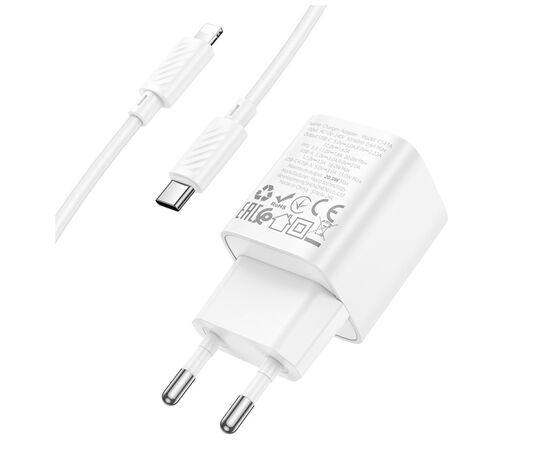Зарядное устройство HOCO C147A Charm 1xUSB-C PD20W + 1xUSB QC3.0 + cable USB-C to Lightning White (6942007630283), изображение 3 Зарядное устройство HOCO C147A Charm 1xUSB-C PD20W + 1xUSB QC3.0 + cable USB-C to Lightning White (6942007630283), изображение 3