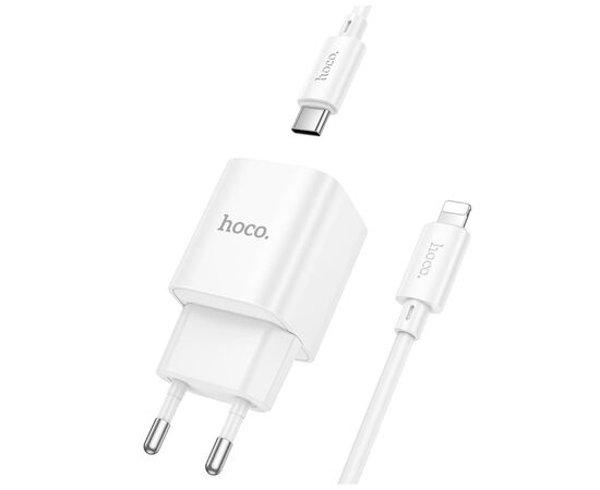 Зарядное устройство HOCO C147A Charm 1xUSB-C PD20W + 1xUSB QC3.0 + cable USB-C to Lightning White (6942007630283), изображение 4 Зарядное устройство HOCO C147A Charm 1xUSB-C PD20W + 1xUSB QC3.0 + cable USB-C to Lightning White (6942007630283), изображение 4