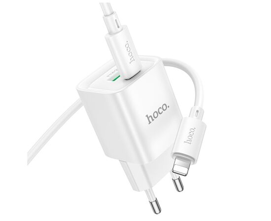 Зарядное устройство HOCO C147A Charm 1xUSB-C PD20W + 1xUSB QC3.0 + cable USB-C to Lightning White (6942007630283), изображение 5 Зарядное устройство HOCO C147A Charm 1xUSB-C PD20W + 1xUSB QC3.0 + cable USB-C to Lightning White (6942007630283), изображение 5