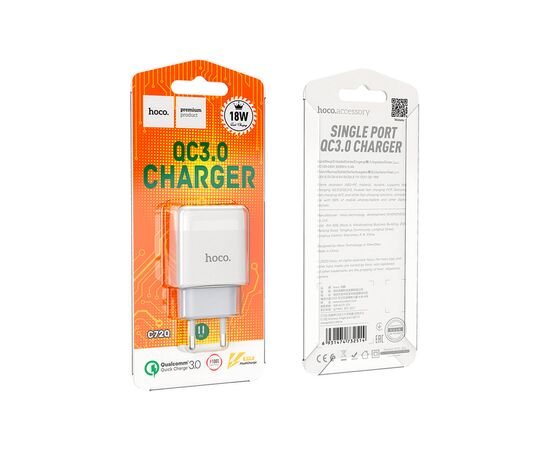 Зарядное устройство HOCO C72Q Glorious USB QC3.0 18W White (6931474732514), изображение 4 Зарядное устройство HOCO C72Q Glorious USB QC3.0 18W White (6931474732514), изображение 4