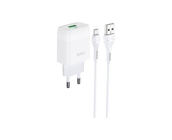 Зарядное устройство HOCO C72Q Glorious USB QC3.0 + cable USB to Micro 5P 18W White (6931474732538), изображение 2 Зарядное устройство HOCO C72Q Glorious USB QC3.0 + cable USB to Micro 5P 18W White (6931474732538), изображение 2