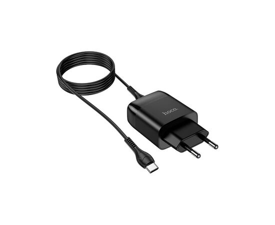 Зарядное устройство HOCO C72Q Glorious USB QC3.0 + cable USB to USB-C 18W Black (6931474732545), изображение 3 Зарядное устройство HOCO C72Q Glorious USB QC3.0 + cable USB to USB-C 18W Black (6931474732545), изображение 3