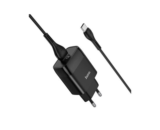 Зарядное устройство HOCO C72Q Glorious USB QC3.0 + cable USB to USB-C 18W Black (6931474732545), изображение 4 Зарядное устройство HOCO C72Q Glorious USB QC3.0 + cable USB to USB-C 18W Black (6931474732545), изображение 4