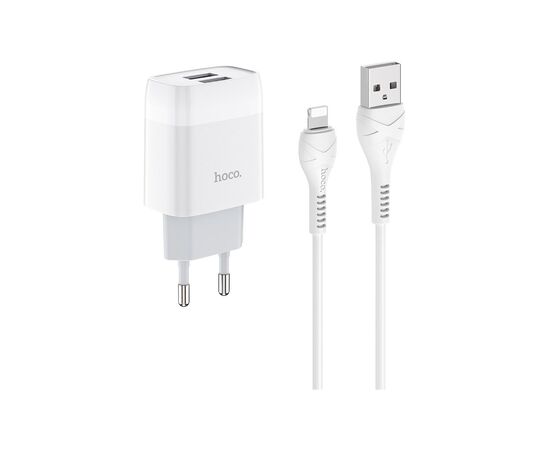 Зарядний пристрій HOCO C73A Glorious 2xUSB + cable USB to Lightning White (6931474713056)