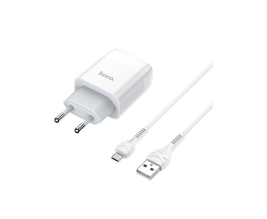Зарядное устройство HOCO C73A Glorious 2xUSB + cable Micro 5P 12W White (6931474713063), изображение 2 Зарядное устройство HOCO C73A Glorious 2xUSB + cable Micro 5P 12W White (6931474713063), изображение 2
