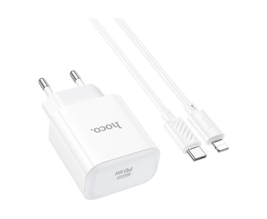 Зарядное устройство HOCO C76A Pro Majestic USB-C PD30W + cable USB-C to Lightning White (6942007616317), изображение 2 Зарядное устройство HOCO C76A Pro Majestic USB-C PD30W + cable USB-C to Lightning White (6942007616317), изображение 2