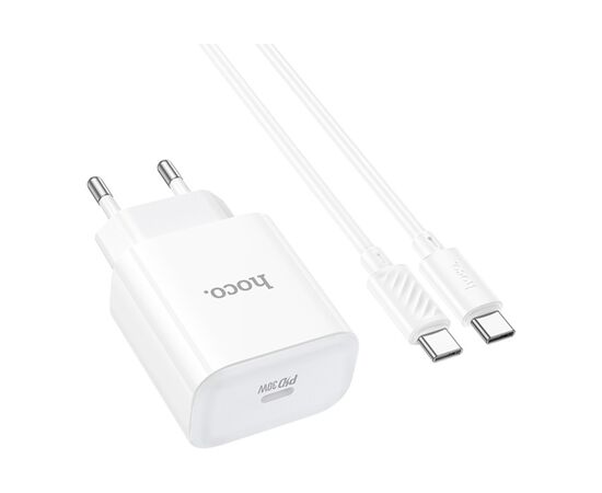 Зарядное устройство HOCO C76A Pro Majestic USB-C PD30W + cable USB-C to USB-C White (6942007616324), изображение 2 Зарядное устройство HOCO C76A Pro Majestic USB-C PD30W + cable USB-C to USB-C White (6942007616324), изображение 2