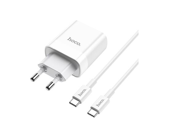 Зарядное устройство HOCO C80A Rapido 1xUSB-C PD20W + 1xUSB QC3.0 + cable USB-C to USB-C White (6931474740533), изображение 2 Зарядное устройство HOCO C80A Rapido 1xUSB-C PD20W + 1xUSB QC3.0 + cable USB-C to USB-C White (6931474740533), изображение 2