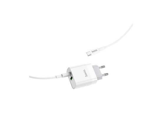 Зарядное устройство HOCO C80A Rapido 1xUSB-C PD20W + 1xUSB QC3.0 + cable USB-C to USB-C White (6931474740533), изображение 4 Зарядное устройство HOCO C80A Rapido 1xUSB-C PD20W + 1xUSB QC3.0 + cable USB-C to USB-C White (6931474740533), изображение 4